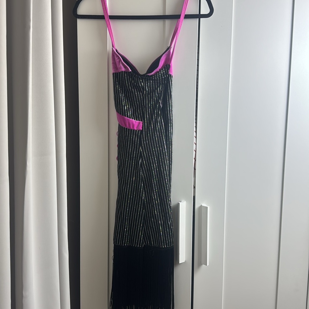 Flapper Dress Glitter Mob Pin Stripe Side Slit : Pink Black & Silver Medium / M - Picture 5 of 9